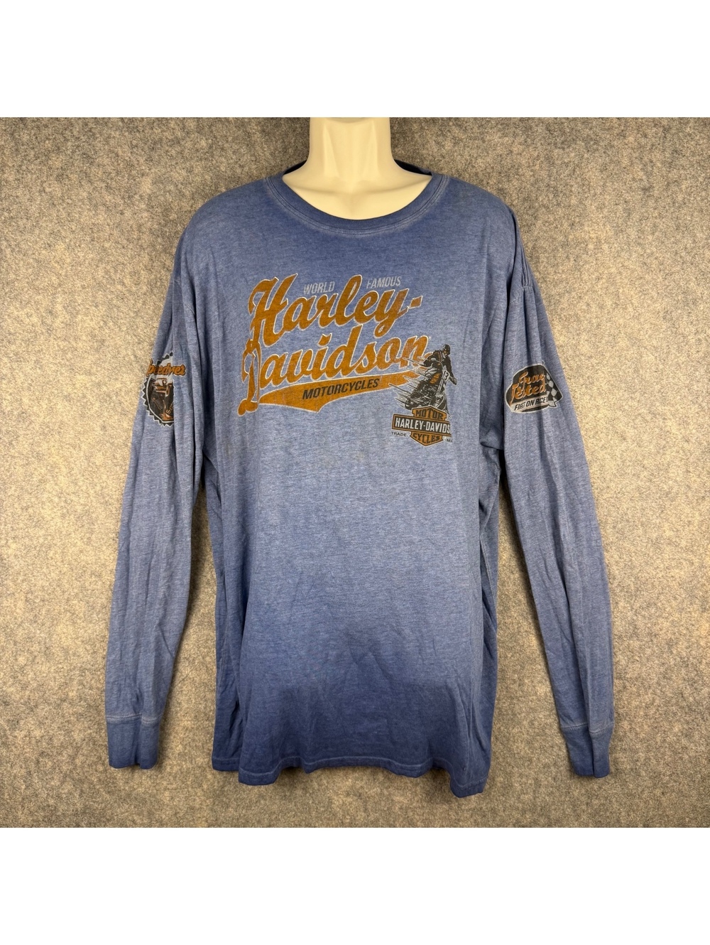 Harley Davidson Daytona Beach FL LS T Shirt Heather Blue Orange Black Men XL 418